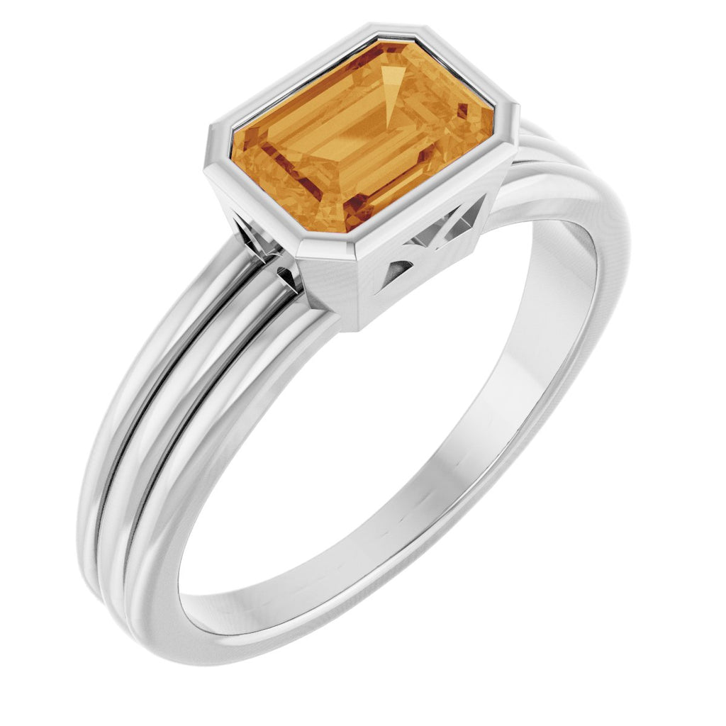 Bezel-Set Grooved Solitaire Ring