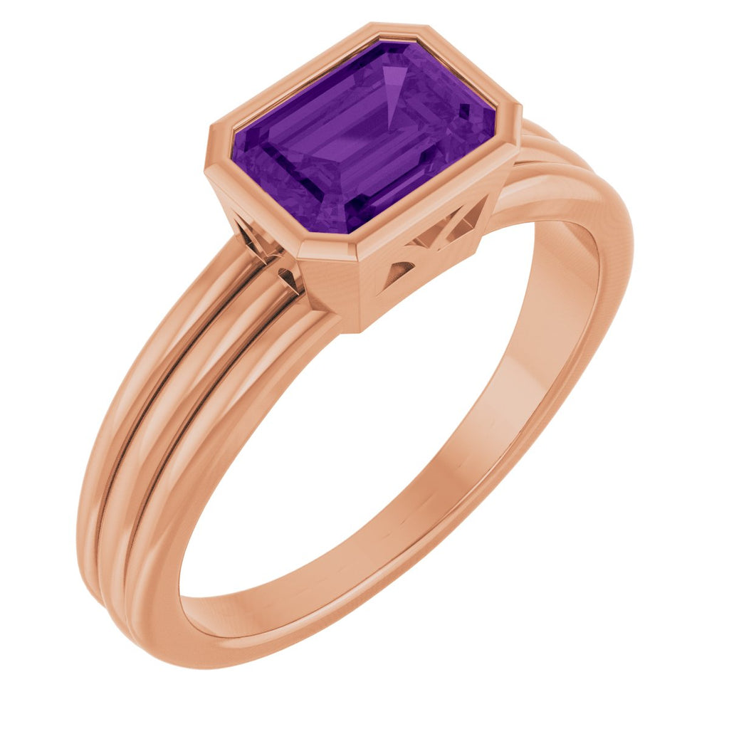 Bezel-Set Grooved Solitaire Ring