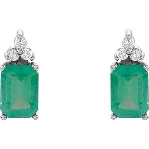Emerald 4-Prong Accented Stud Earrings