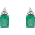 Emerald 4-Prong Accented Stud Earrings