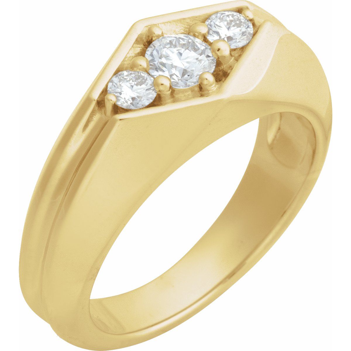 Grooved Geometric Three-Stone Band