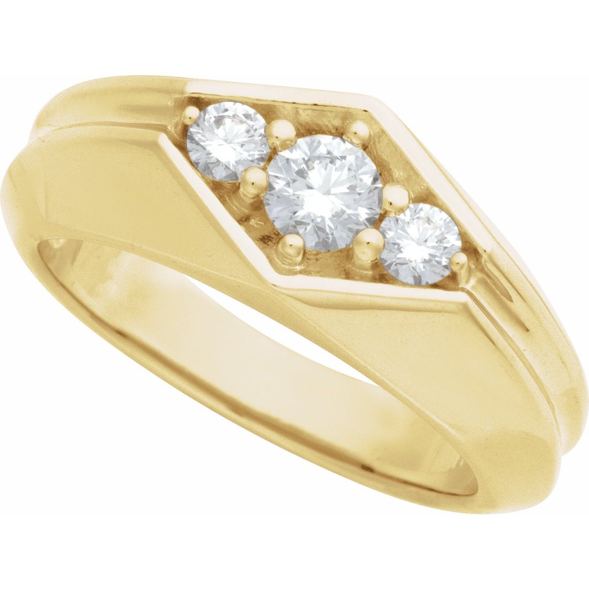 Grooved Geometric Three-Stone Band