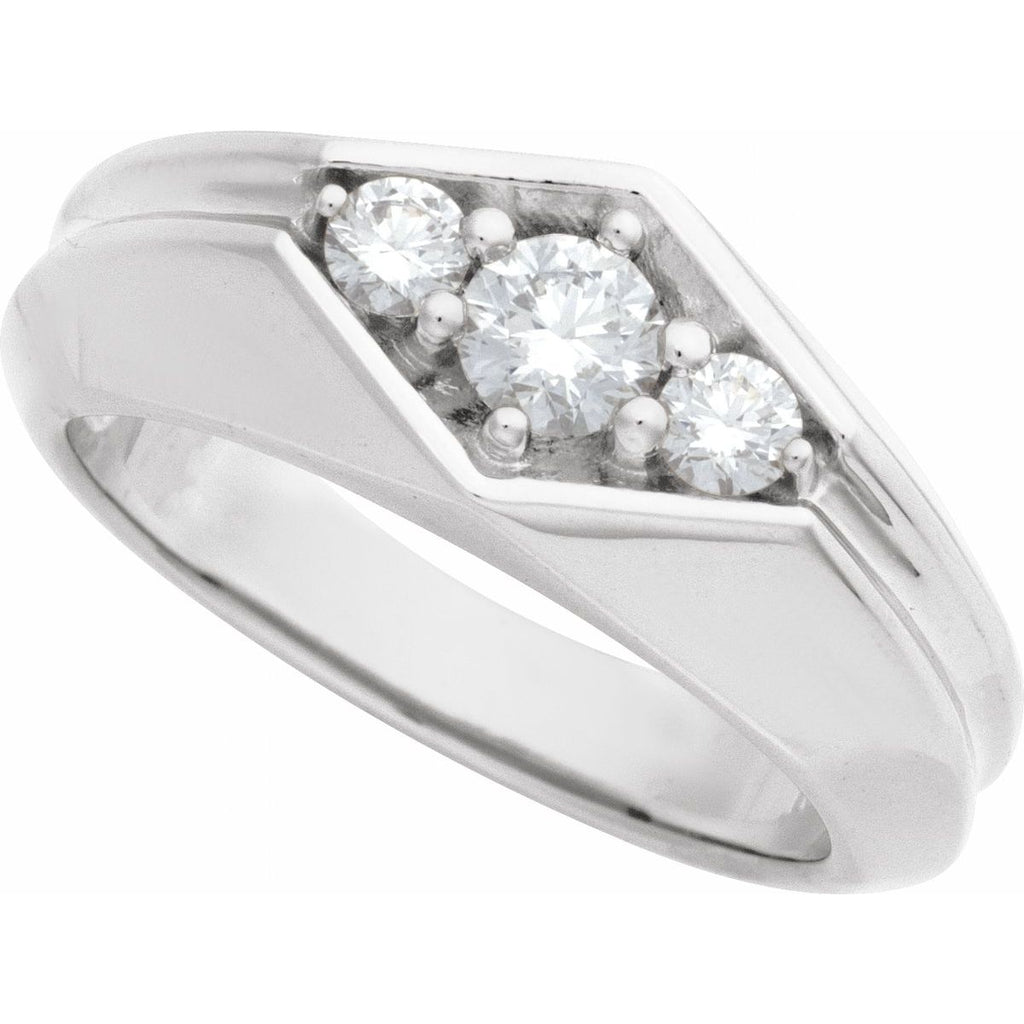 Grooved Geometric Three-Stone Band