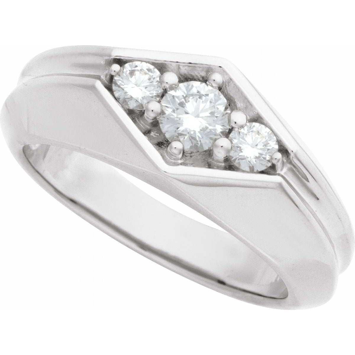 Grooved Geometric Three-Stone Band