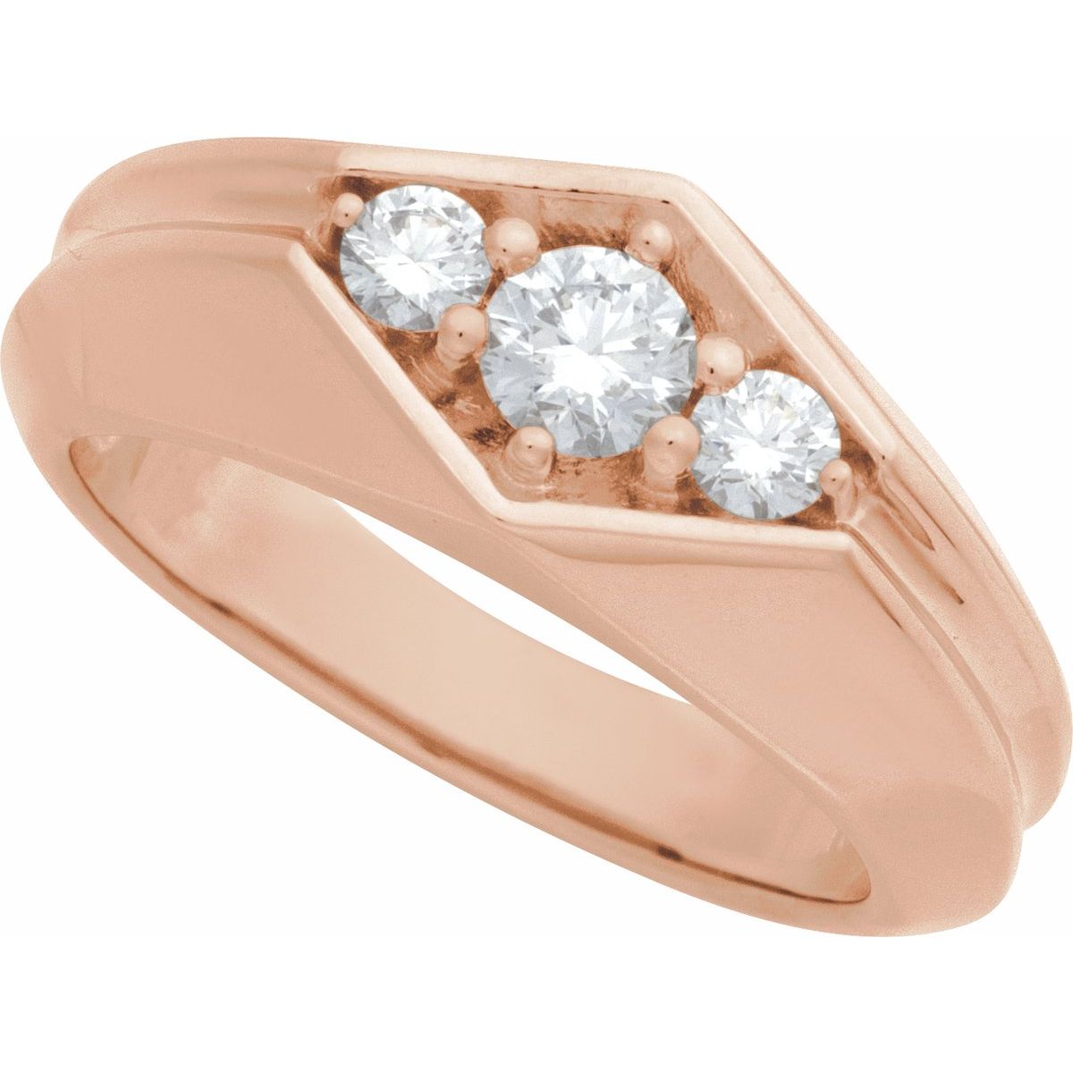 Grooved Geometric Three-Stone Band