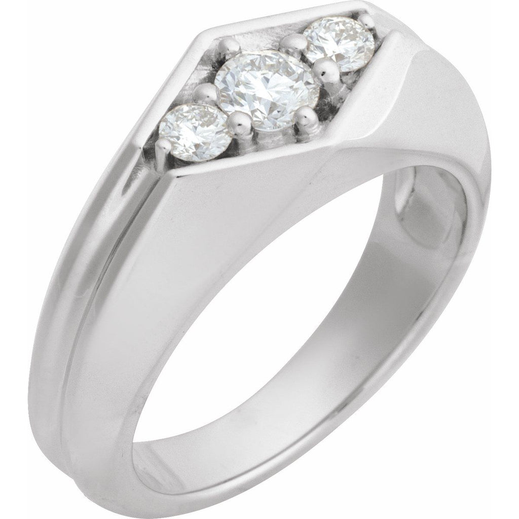 Grooved Geometric Three-Stone Band