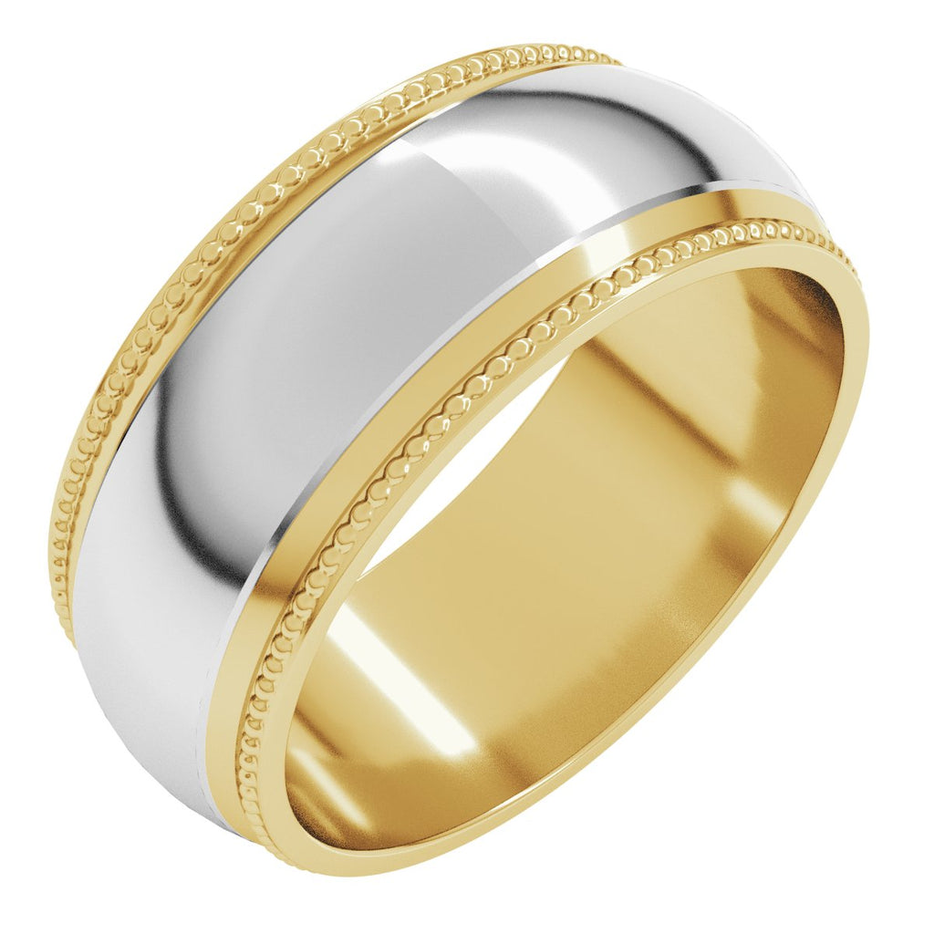 Milgrain Stepped Beveled-Edge Half Round Band