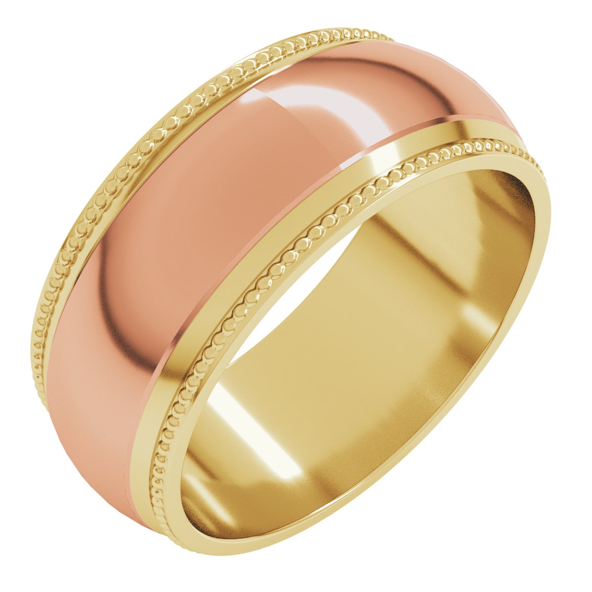 Milgrain Stepped Beveled-Edge Half Round Band
