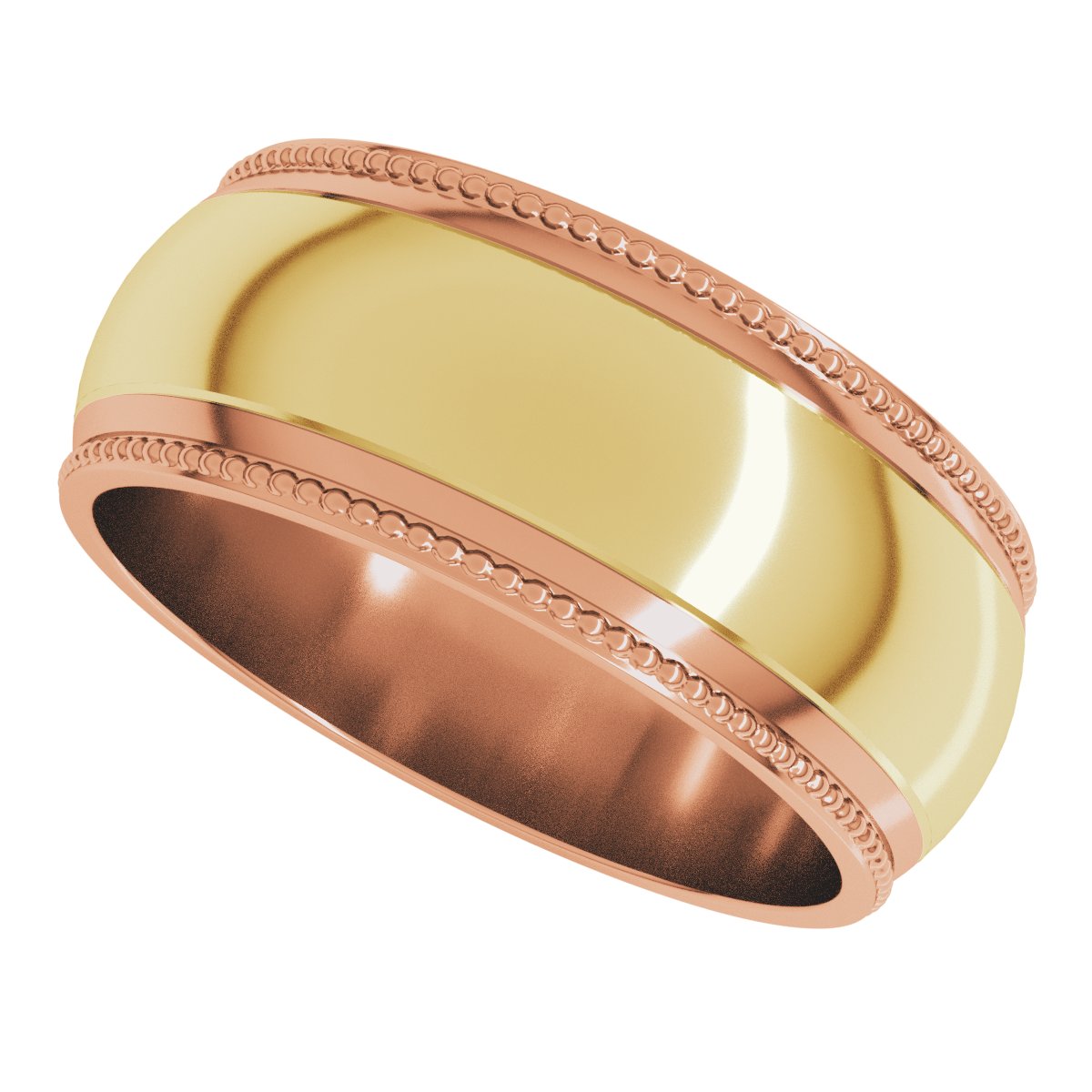 Milgrain Stepped Beveled-Edge Half Round Band