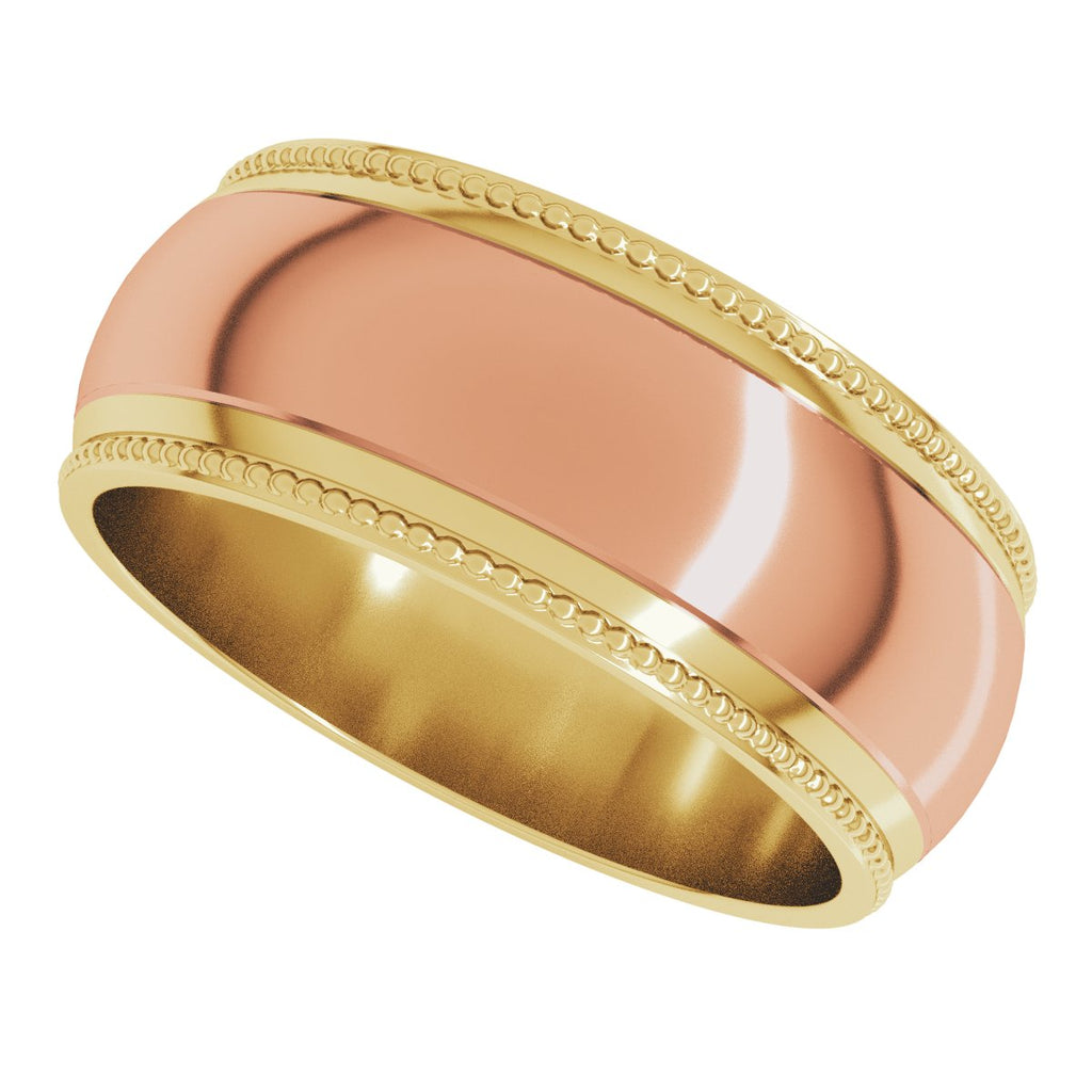 Milgrain Stepped Beveled-Edge Half Round Band