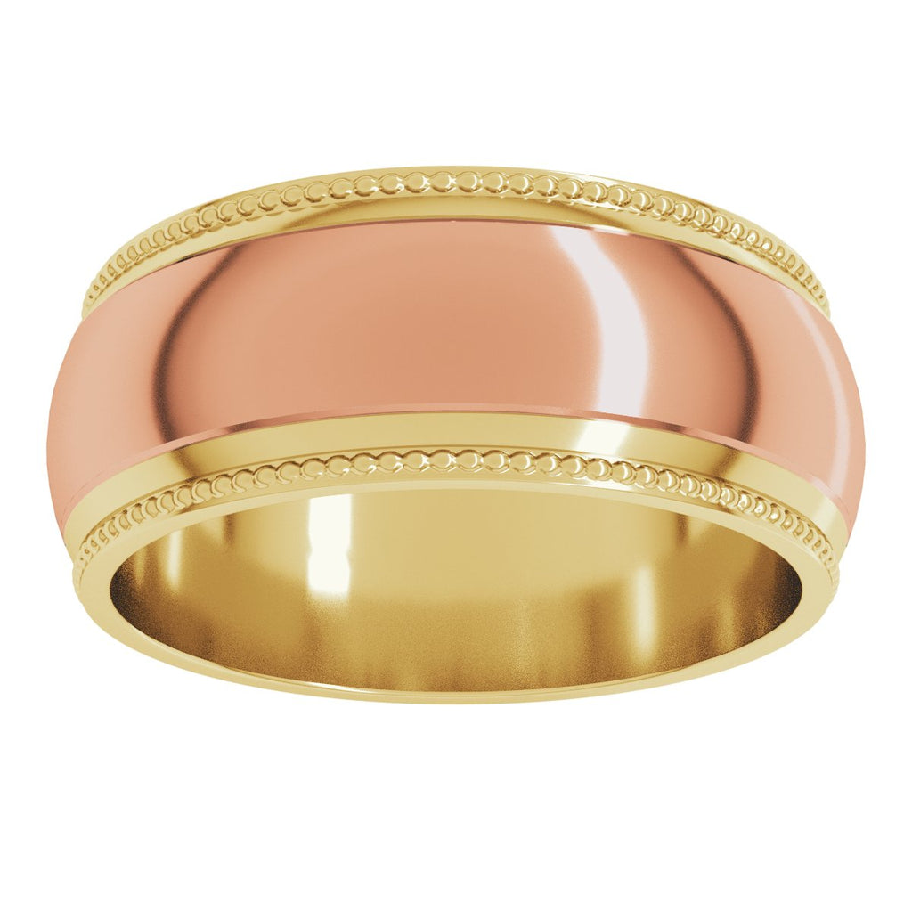 Milgrain Stepped Beveled-Edge Half Round Band