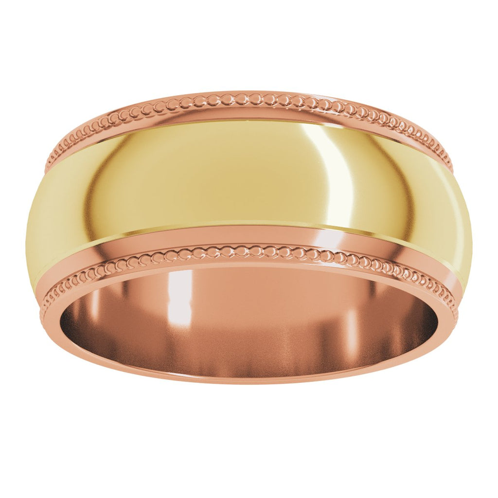 Milgrain Stepped Beveled-Edge Half Round Band