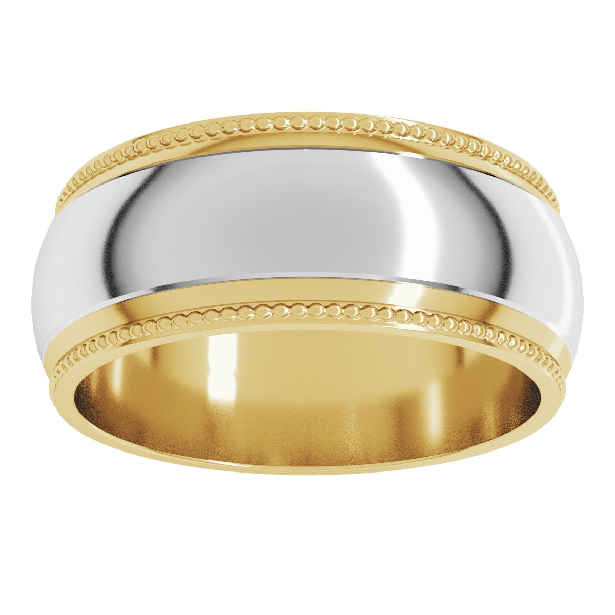Milgrain Stepped Beveled-Edge Half Round Band