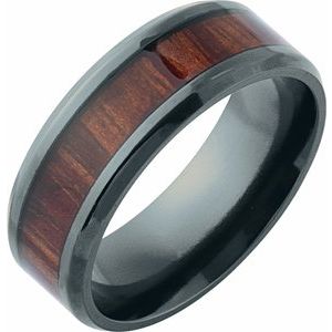 Beveled-Edge Golden Pineapple Wood Inlay Comfort-Fit Band