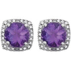 Round 4-Prong Halo-Style Birthstone Stud Earrings
