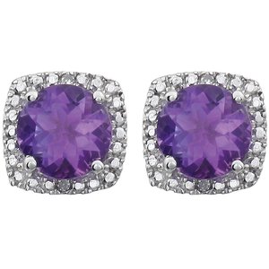 Round 4-Prong Halo-Style Birthstone Stud Earrings