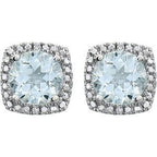 Round 4-Prong Halo-Style Birthstone Stud Earrings