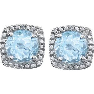 Round 4-Prong Halo-Style Birthstone Stud Earrings