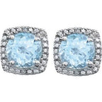 Round 4-Prong Halo-Style Birthstone Stud Earrings