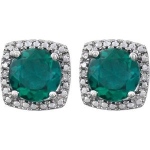 Round 4-Prong Halo-Style Birthstone Stud Earrings