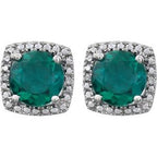 Round 4-Prong Halo-Style Birthstone Stud Earrings