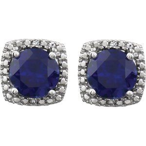Round 4-Prong Halo-Style Birthstone Stud Earrings