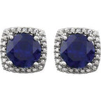 Round 4-Prong Halo-Style Birthstone Stud Earrings