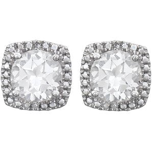 Round 4-Prong Halo-Style Birthstone Stud Earrings