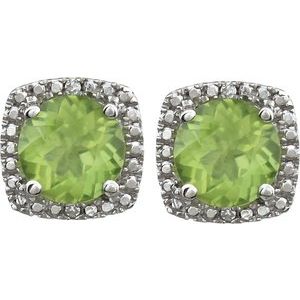 Round 4-Prong Halo-Style Birthstone Stud Earrings