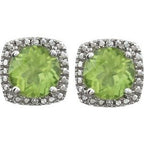 Round 4-Prong Halo-Style Birthstone Stud Earrings