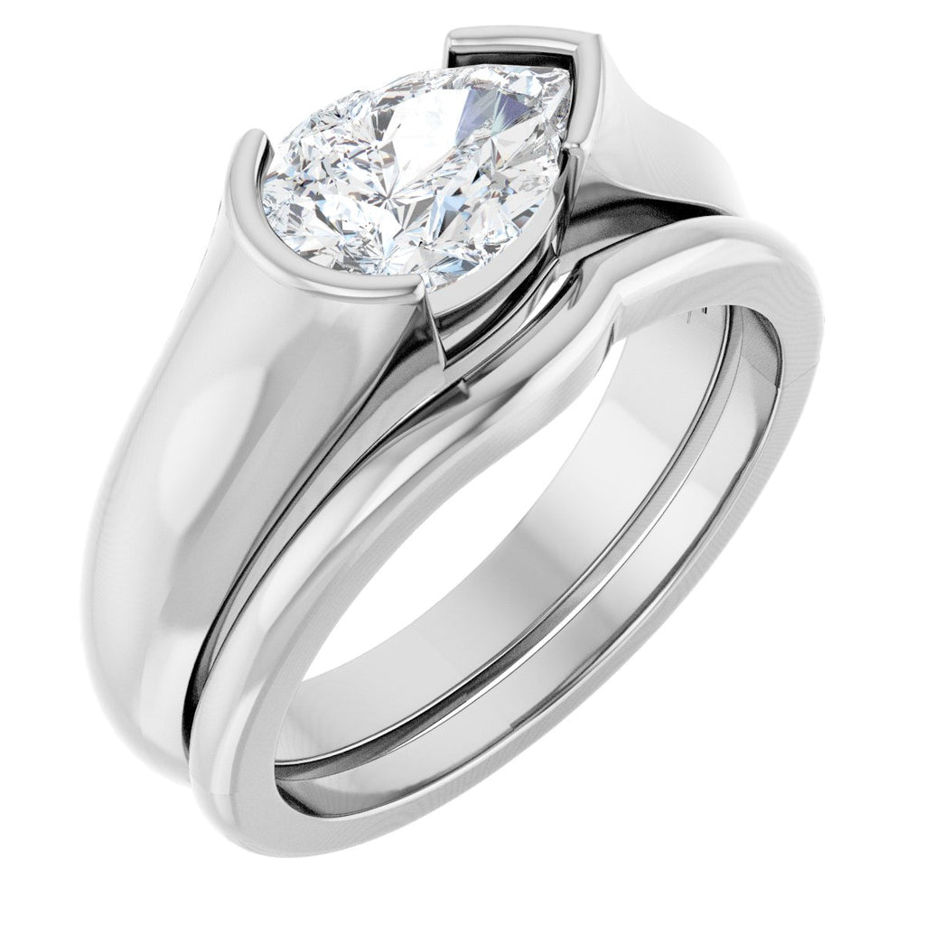 Half Bezel Solitaire Engagement Ring or Band