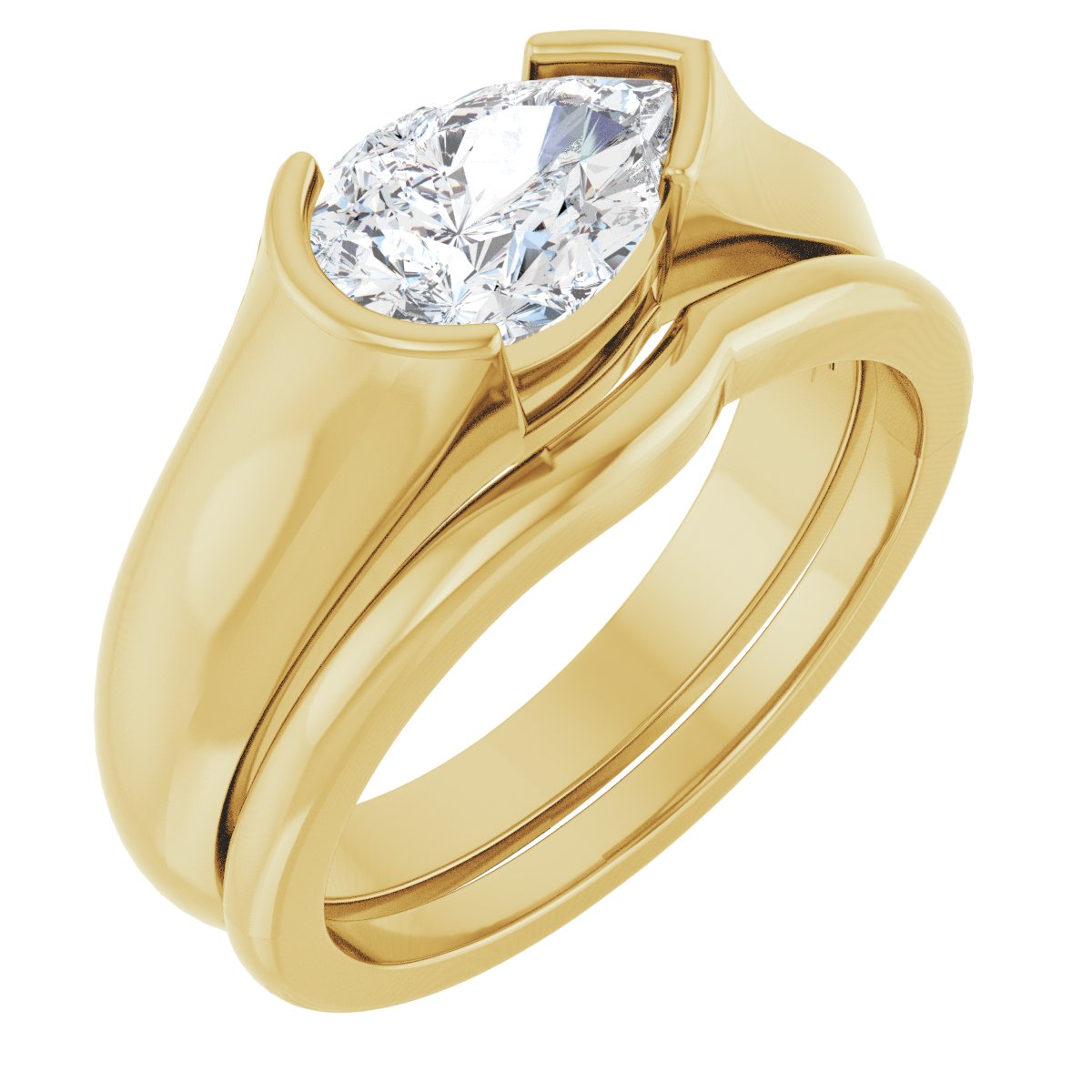 Half Bezel Solitaire Engagement Ring or Band