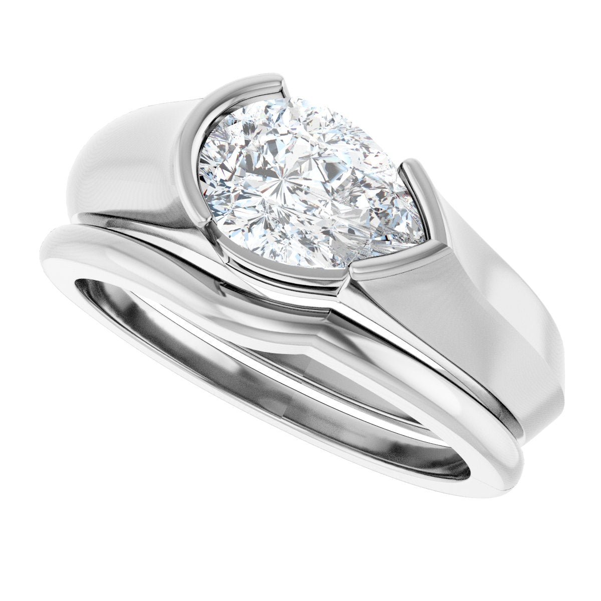 Half Bezel Solitaire Engagement Ring or Band