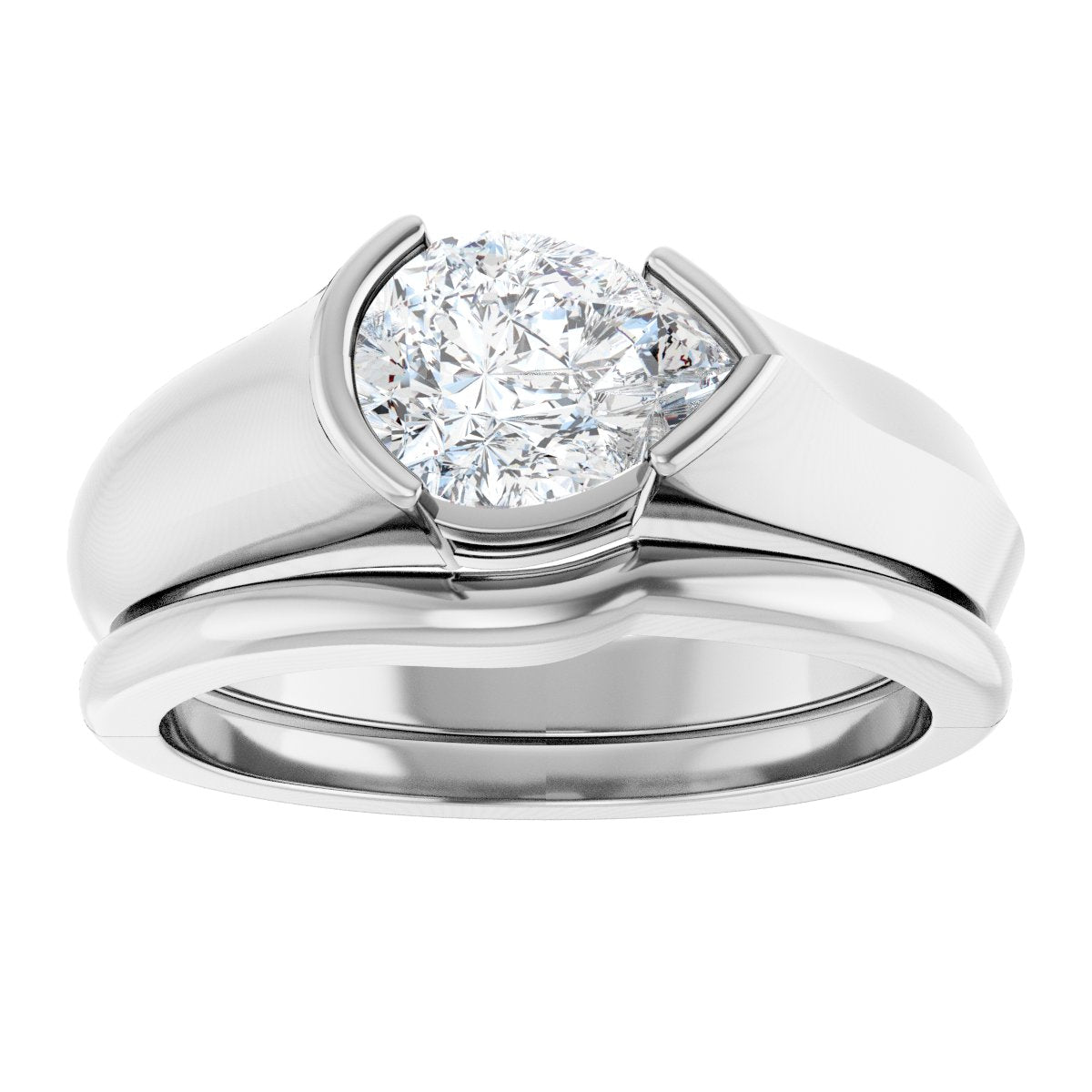 Half Bezel Solitaire Engagement Ring or Band