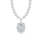 19 ¾ ctw Emerald LGD Halo Drop Half Tennis Necklace - 16 to 18 Inches - Signature Collection