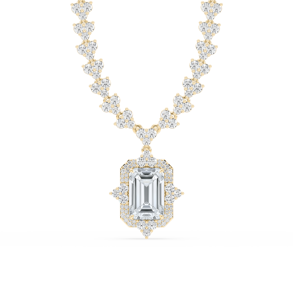 19 ¾ ctw Emerald LGD Halo Drop Half Tennis Necklace - 16 to 18 Inches - Signature Collection