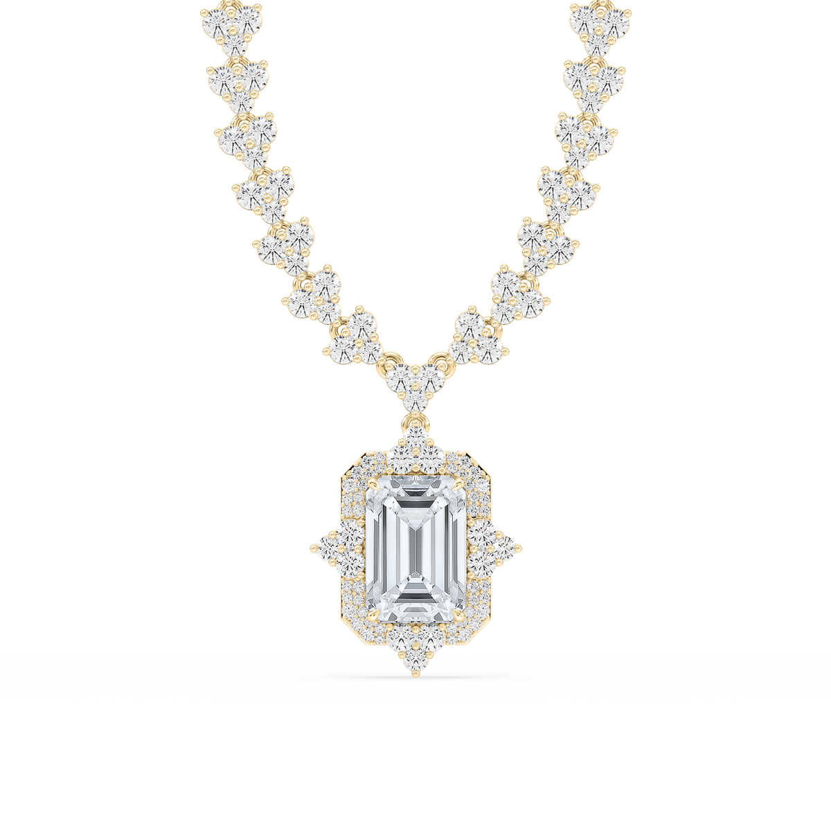 19 ¾ ctw Emerald LGD Halo Drop Half Tennis Necklace - 16 to 18 Inches - Signature Collection