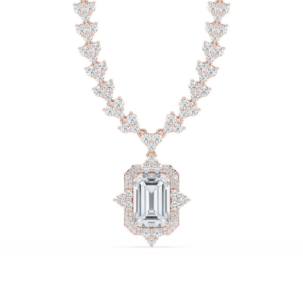 19 ¾ ctw Emerald LGD Halo Drop Half Tennis Necklace - 16 to 18 Inches - Signature Collection