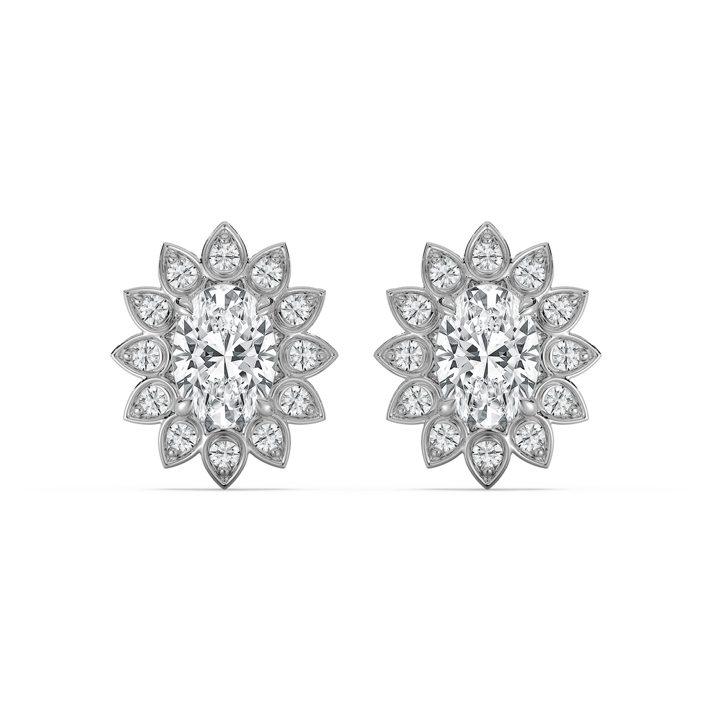 2 1⁄2 ctw Oval LGD Vintage Halo Stud Earrings - 14K White Gold