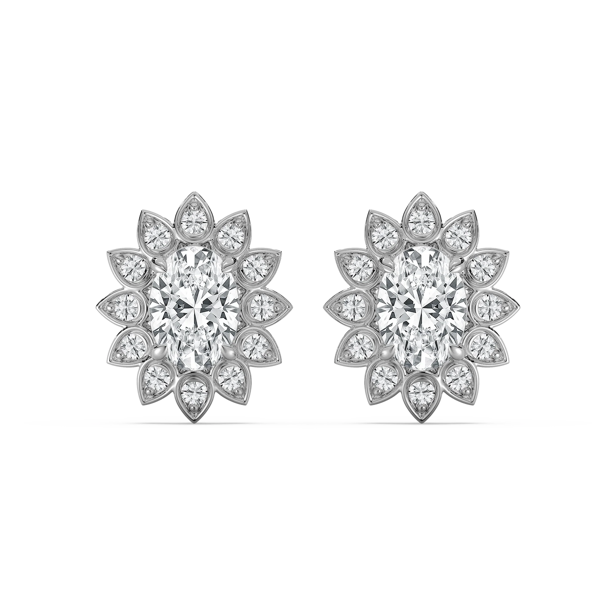 2 1⁄2 ctw Oval LGD Vintage Halo Stud Earrings - 14K White Gold