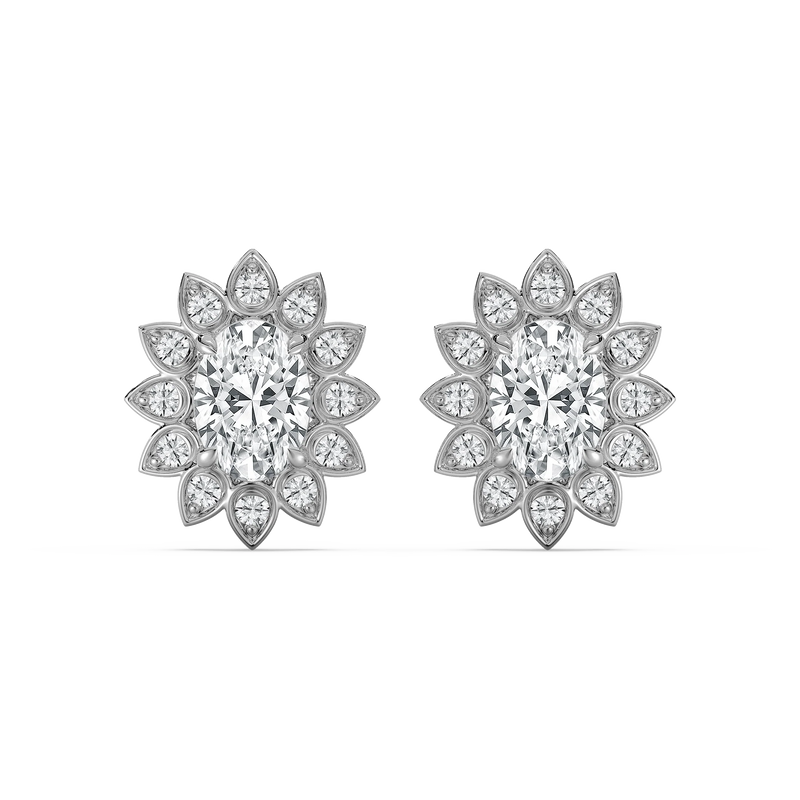 2 1⁄2 ctw Oval LGD Vintage Halo Stud Earrings - 14K White Gold