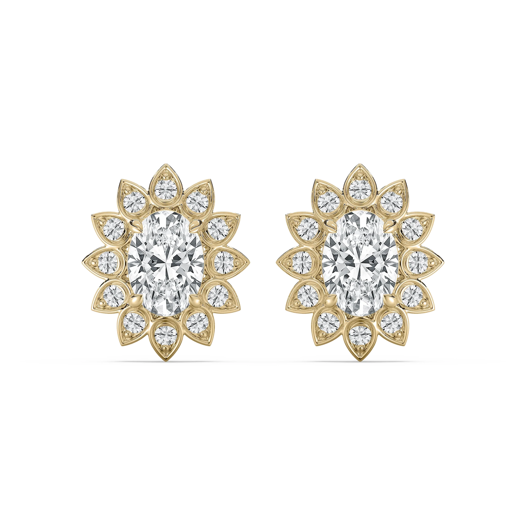 2 1⁄2 ctw Oval LGD Vintage Halo Stud Earrings - 14K Yellow Gold