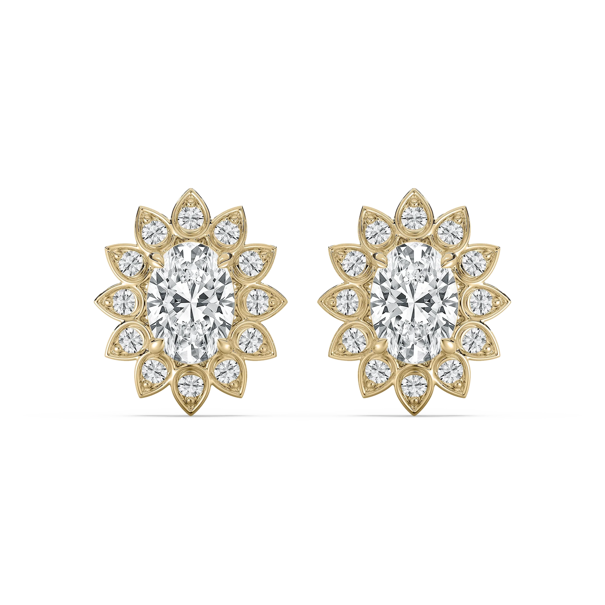2 1⁄2 ctw Oval LGD Vintage Halo Stud Earrings - 14K Yellow Gold