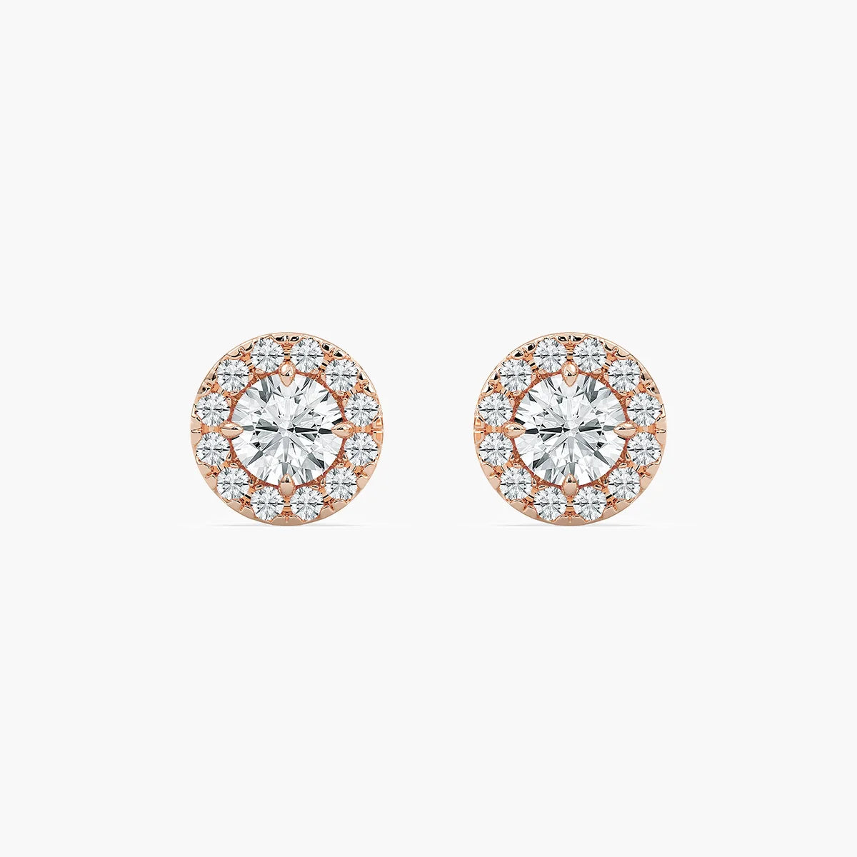 2/3 ctw Round LGD Classic Halo Stud Earrings - 14K Rose Gold