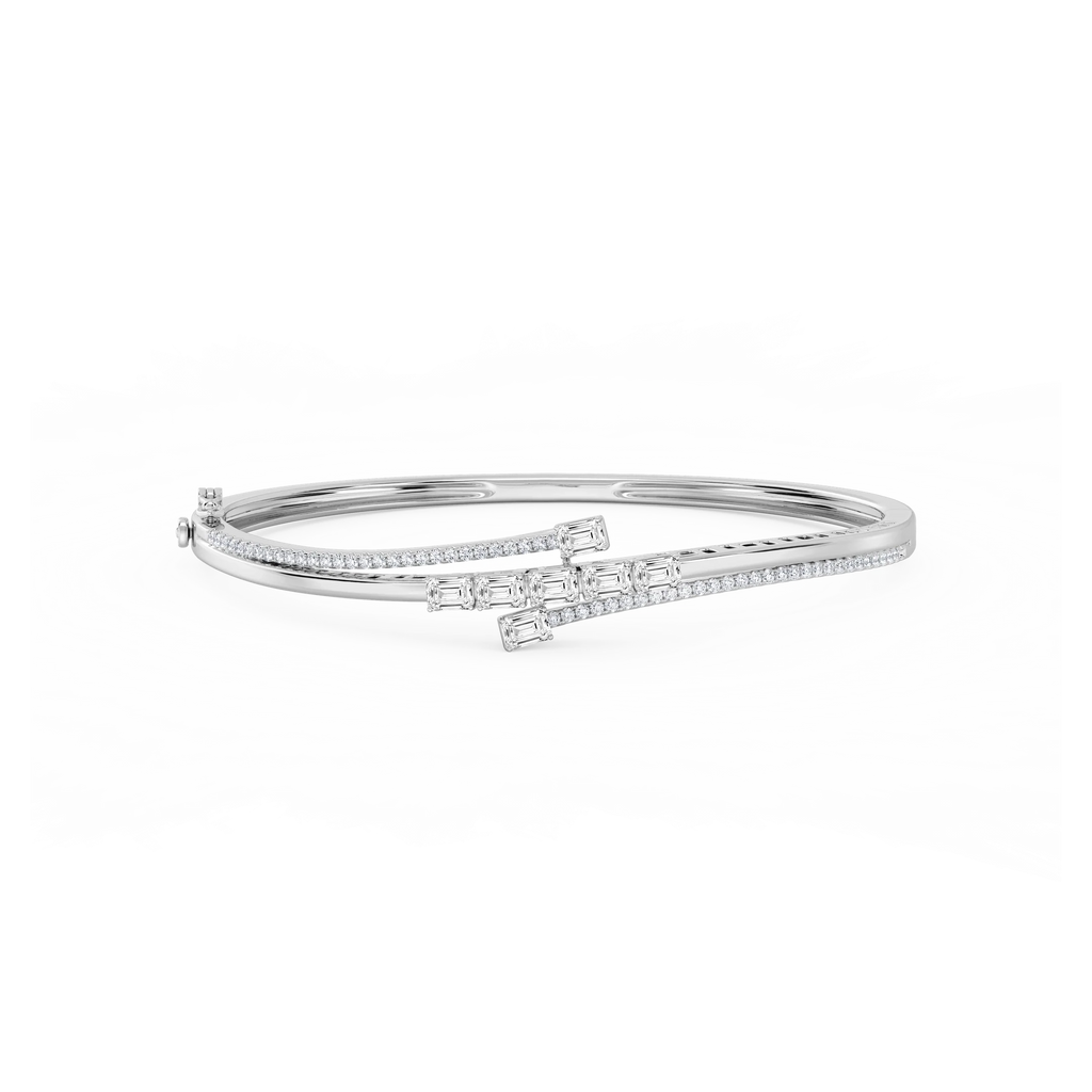 2 ⅕ ctw Emerald and Round LGD Bypass Bangle Bracelet  - 7.25 Inches