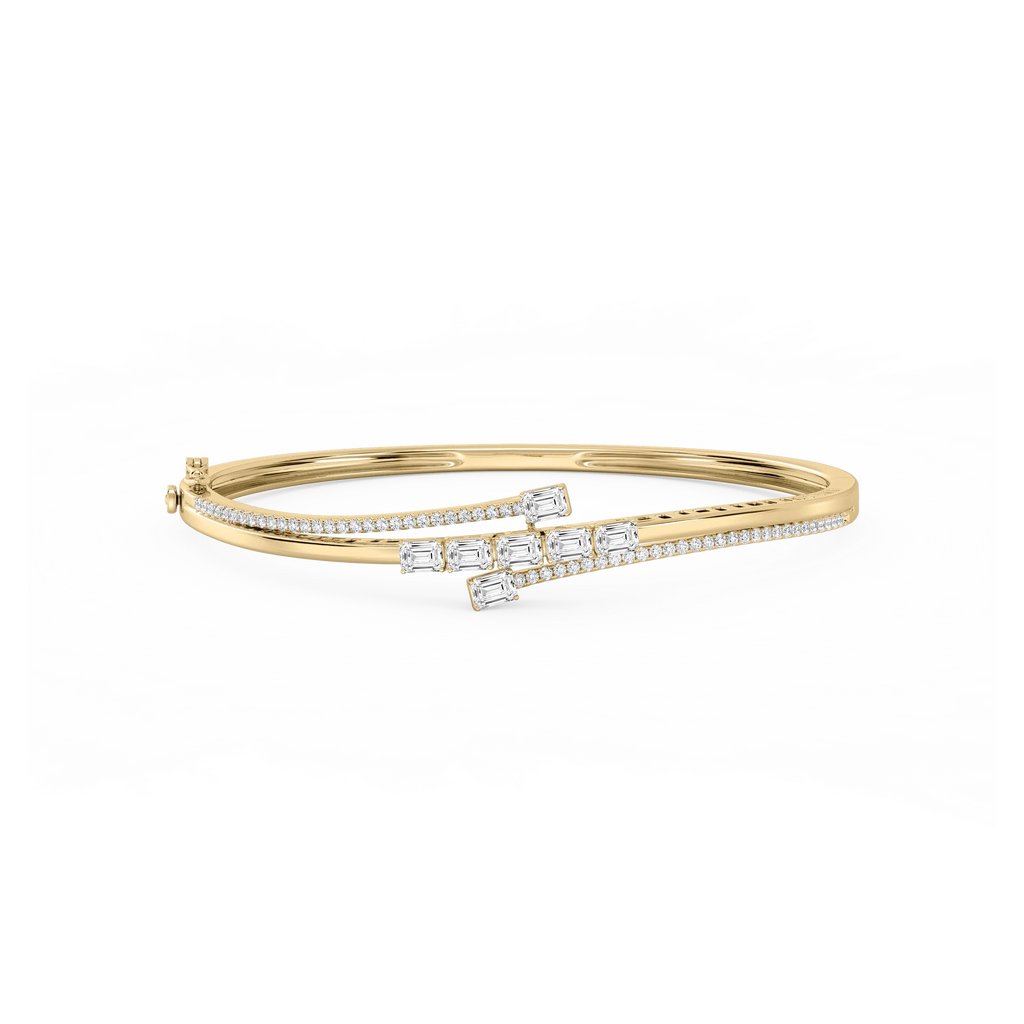 2 ⅕ ctw Emerald and Round LGD Bypass Bangle Bracelet  - 7.25 Inches