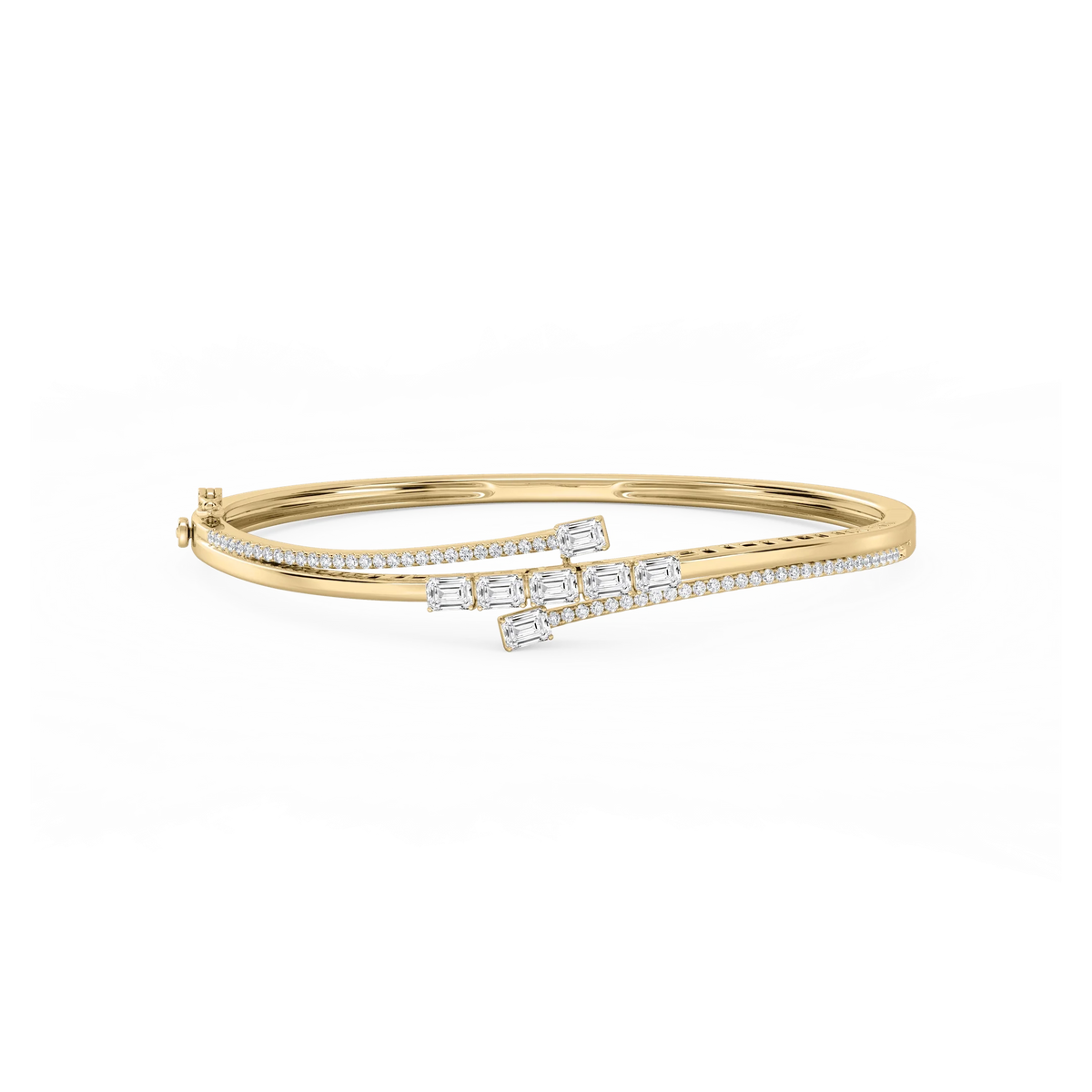 2 ⅕ ctw Emerald and Round LGD Bypass Bangle Bracelet  - 7.25 Inches