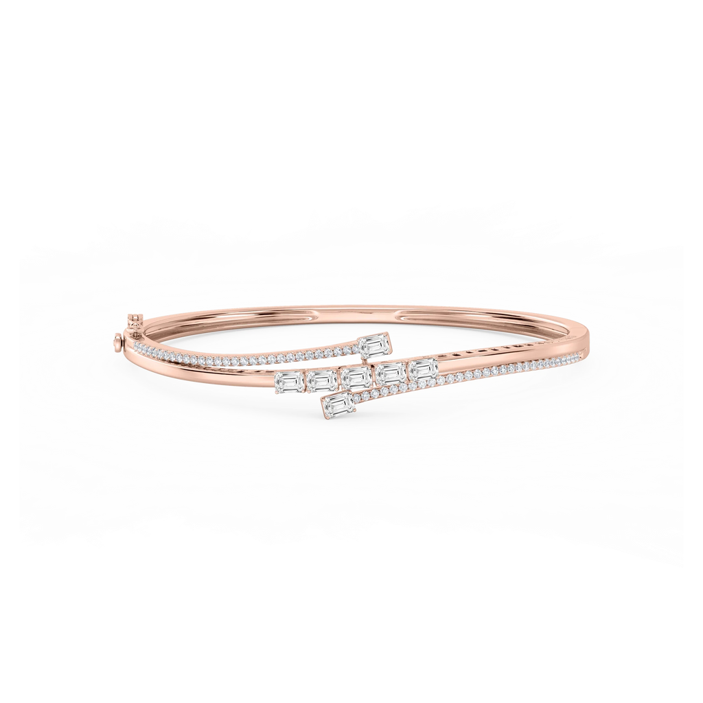 2 ⅕ ctw Emerald and Round LGD Bypass Bangle Bracelet  - 7.25 Inches