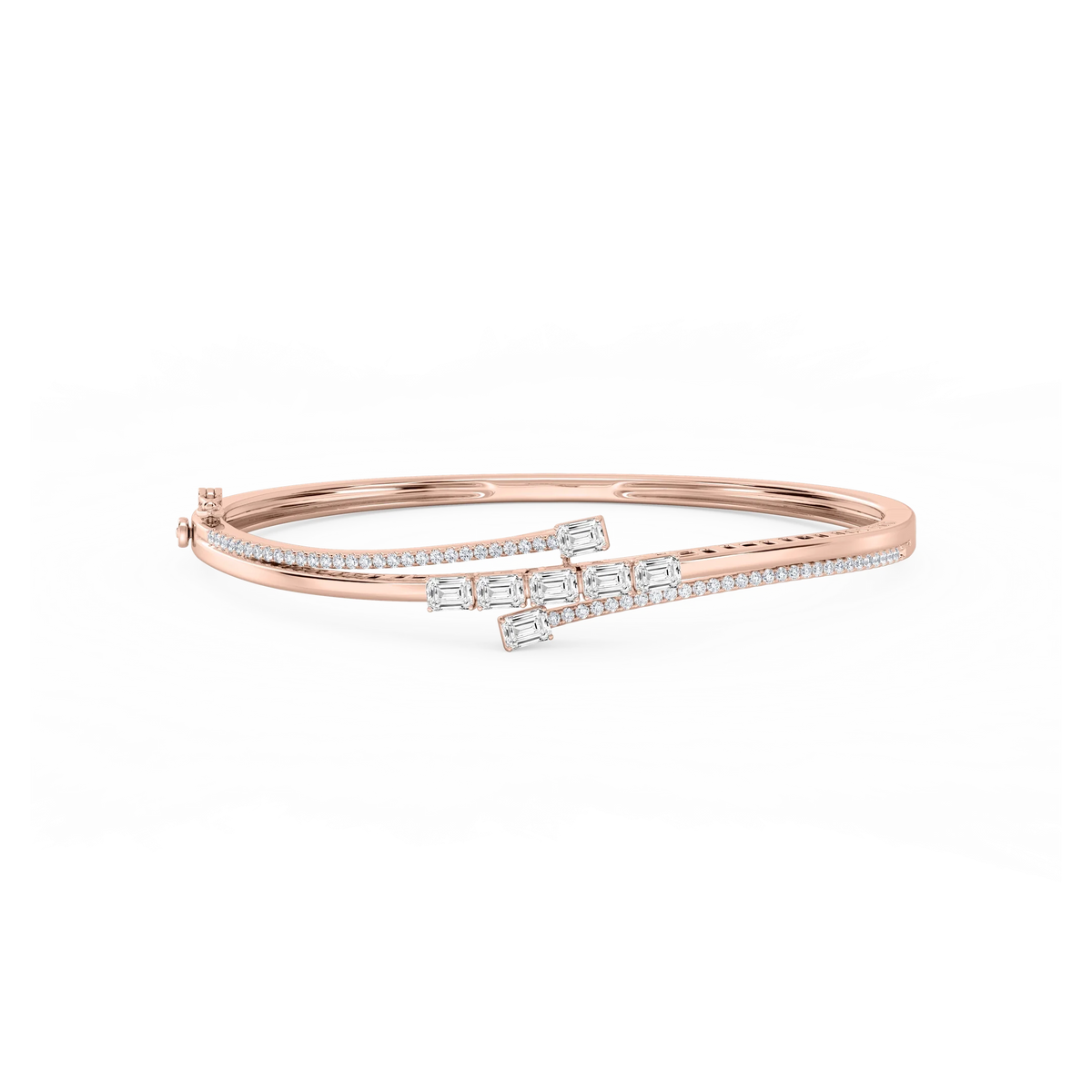 2 ⅕ ctw Emerald and Round LGD Bypass Bangle Bracelet  - 7.25 Inches