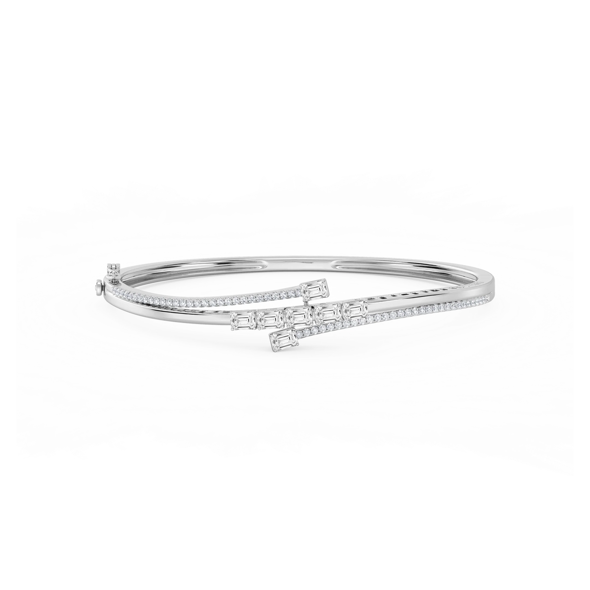 2 ⅕ ctw Emerald and Round LGD Bypass Bangle Bracelet  - 7.25 Inches